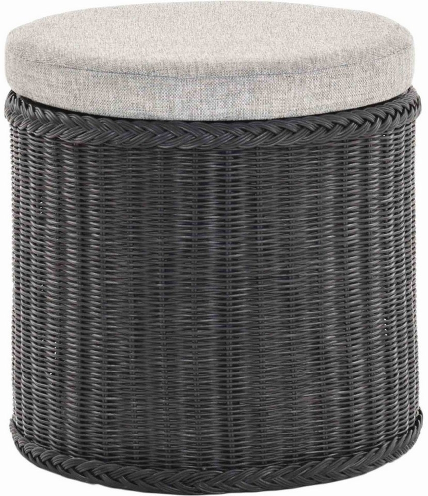 Krines Home Wäschekorb Rattan Sitzhocker mit Stauraum Rund Badhocker Sitz gepolstert Deckel, mit gepolstertem Deckel, mit herausnehmbarem Inlett Bild 1