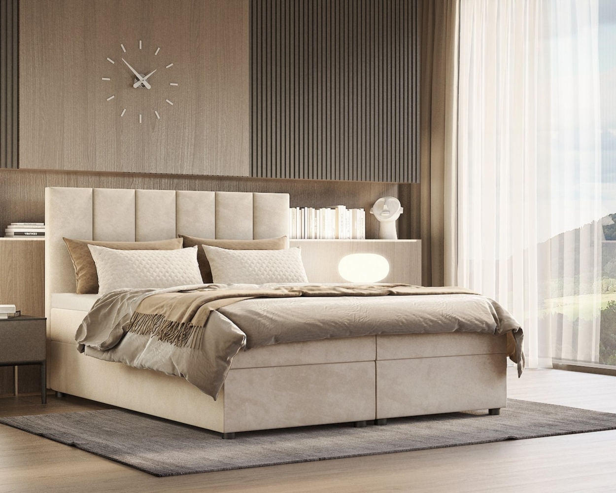 Deine Möbel 24 Boxspringbett VIKA Komplettbett Polsterbett Bett Bonellfederkernmatratzen H3 (Taschenfederkernmatratzen 7 Zonen H4 optional Samt Velour, 3-St, Ehebett Matratzen H3 / H4 zur Auswahl Beige Grau Hellgrau Dunkelgrau), inkl Topper Bettkästen,... Bild 1