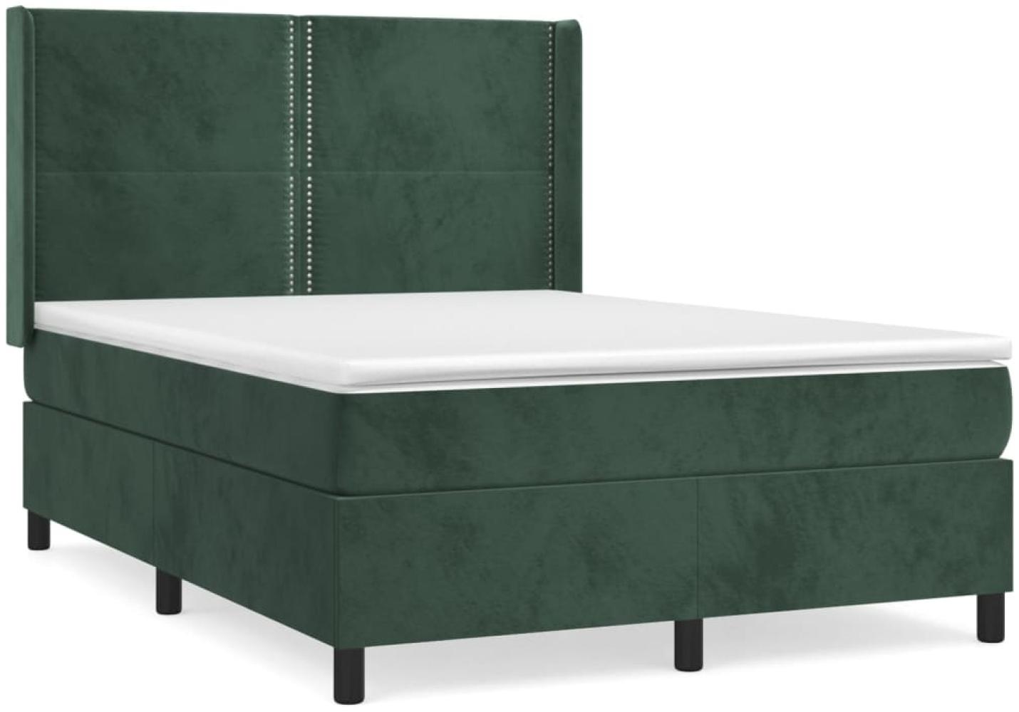 vidaXL Boxspringbett mit Matratze Dunkelgrün 140x200 cm Samt 3132624 Bild 1