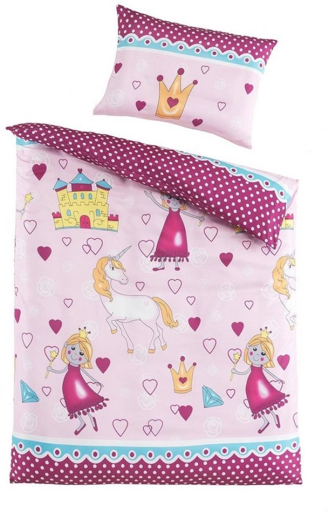 Optidream Microfaser Baby Bettwäsche 100 x 135 cm Bettbezug Kopfkissenbezug 40 x 60 cm Einhorn Prinzessin Pink Bild 1