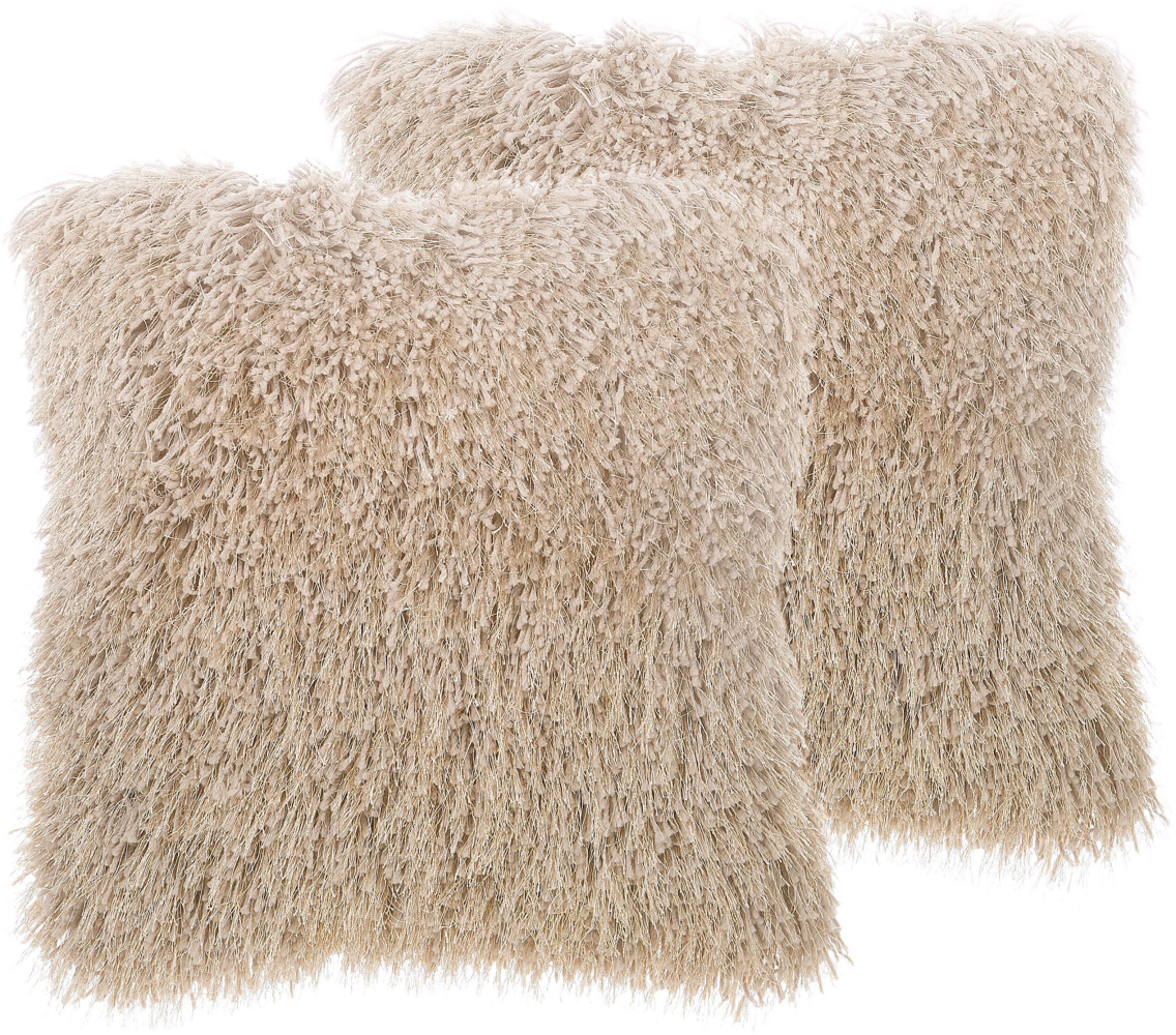 Kissen 2er Set CIDE Bouclé 45 x 45 cm Kein Muster Beige Bild 1