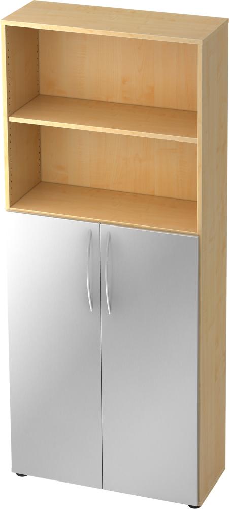 bümö Mehrzweckschrank 80cm breit, Aktenschrank o. Schuhschrank hoch, Regal Schrank-Kombi, Küchenschrank in Ahorn/Silber aus Holz, Vorratsschrank & Haushaltsschrank mit Metallgriffen, 4770-3-S-BM Bild 1