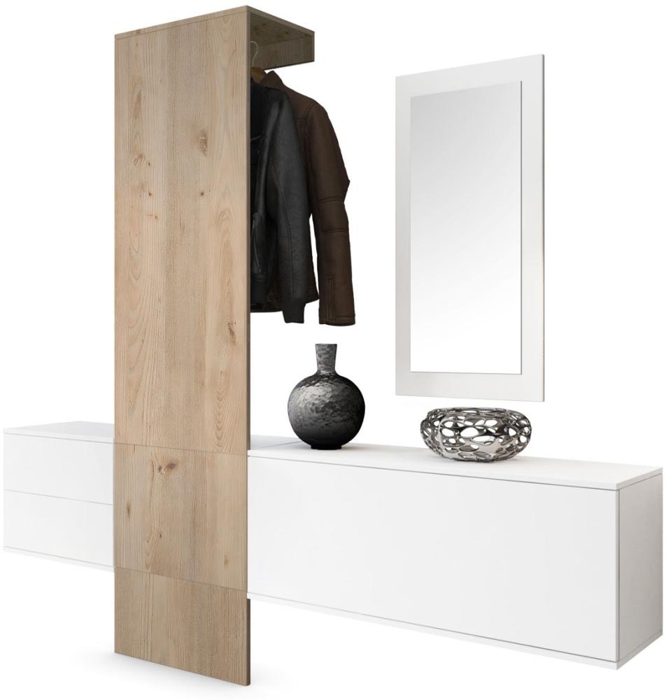 Garderobe Wandgarderobe Carlton Set 1, Korpus in Weiß matt / Paneel in Eiche sägerau Bild 1
