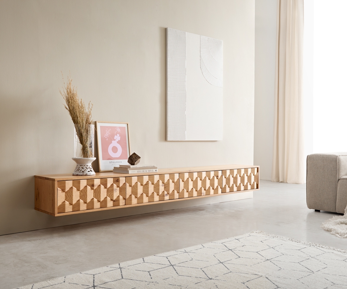 Lowboard Fevo 220 cm Eiche Natur 4 Türen schwebend Bild 1