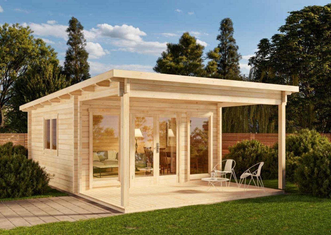 Alpholz Garten-und Freizeithaus Carroz-Modern Petite ISO Blockhaus aus Holz Holzhaus mit 70 mm Wandstärke inklusive Terrasse Blockbohlenhaus Bild 1