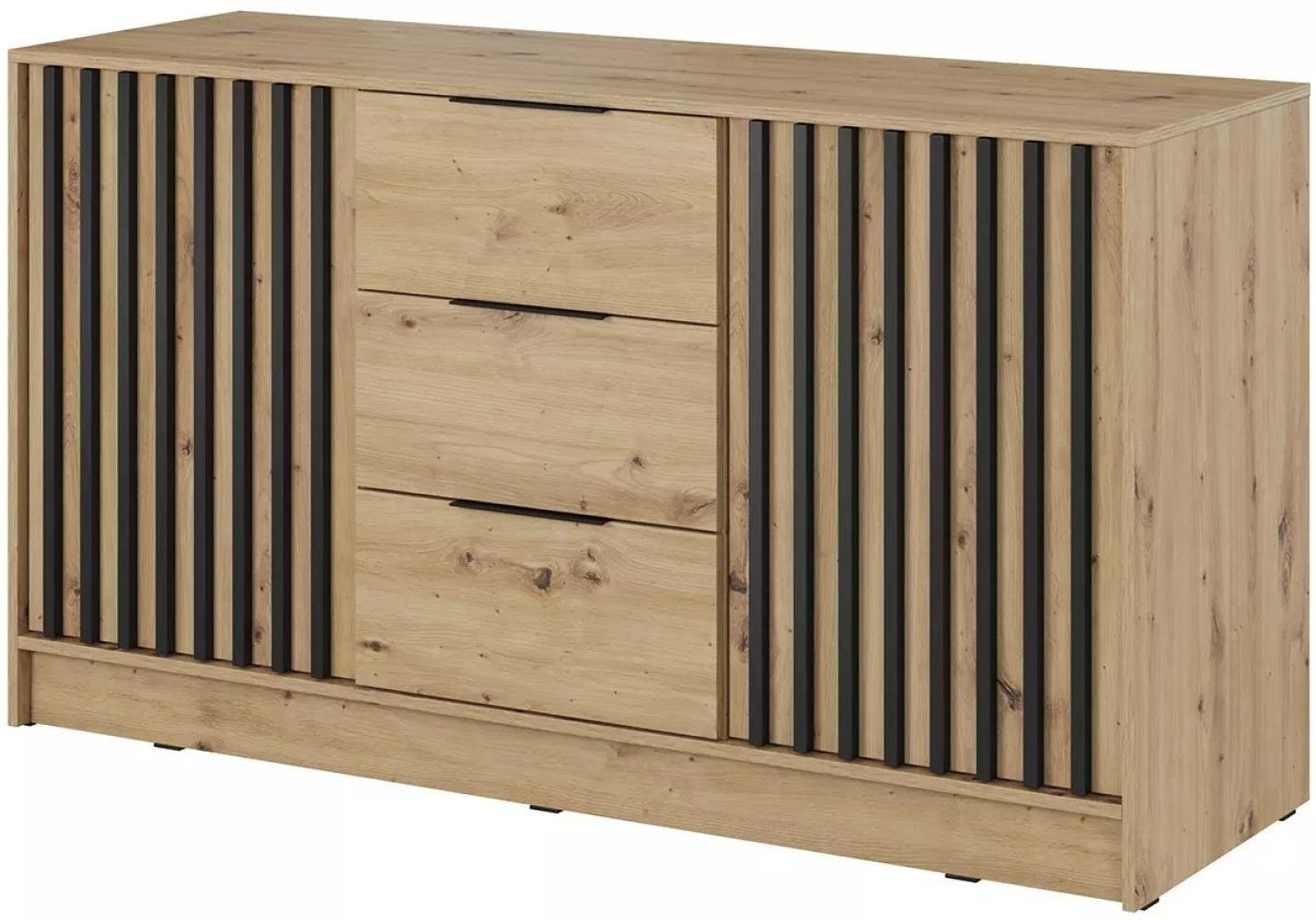 MOEBLO Kommode JOHN 3D (dekorative Lamellen Schrank Sideboard mit 2 Türen und 3 Schubladen, Moderne Wohnzimmer Schlafzimmer Möbel Kommode für Wohnzimmer), (BxHxT): 155x86x45 cm Bild 1