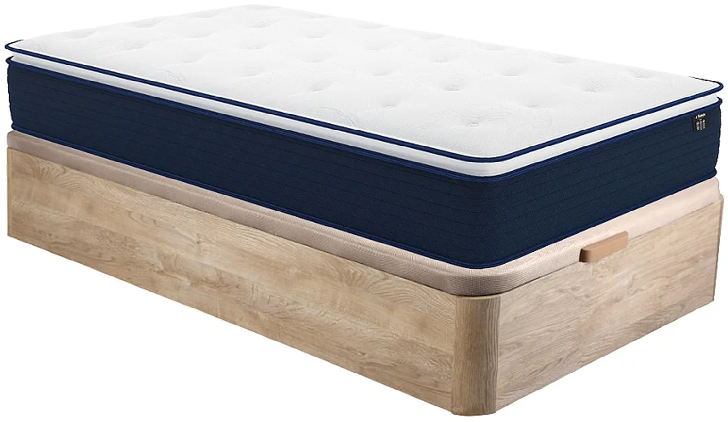 Vente-unique - Set aus Bettgestell mit Bettkasten + Taschenfederkernmatratze & Topper - 90 x 190 cm - Stärke 24 cm - Holzfarben hell - ALTIER von YSMÉE Bild 1