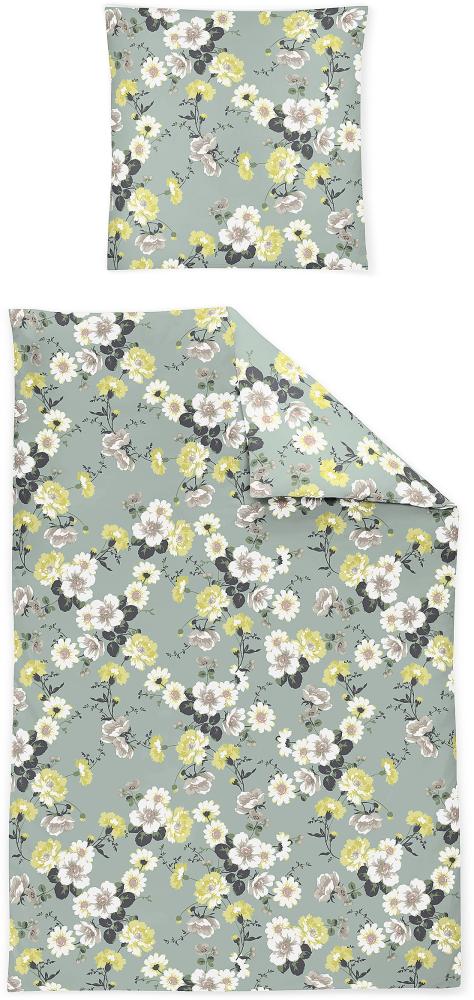 Irisette Sky Mako-Satin Bettwäsche 155x220 Blüten Blumen jade gelb weiß 8378-30 Bild 1