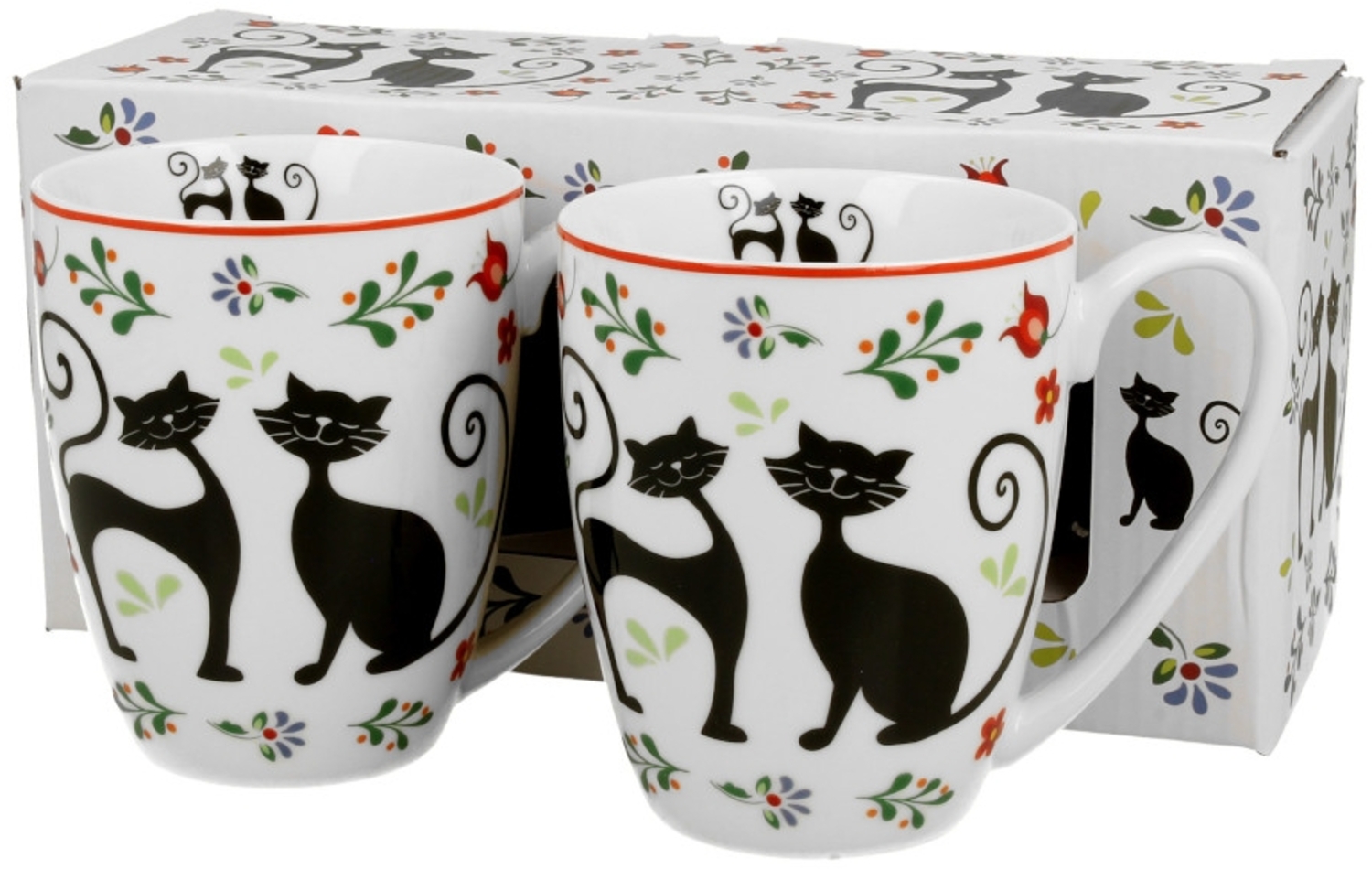 DUO ANIMALS 2er-Set klassische Becher 350 ml ETNO CATS New Bone China Porzellan Bild 1