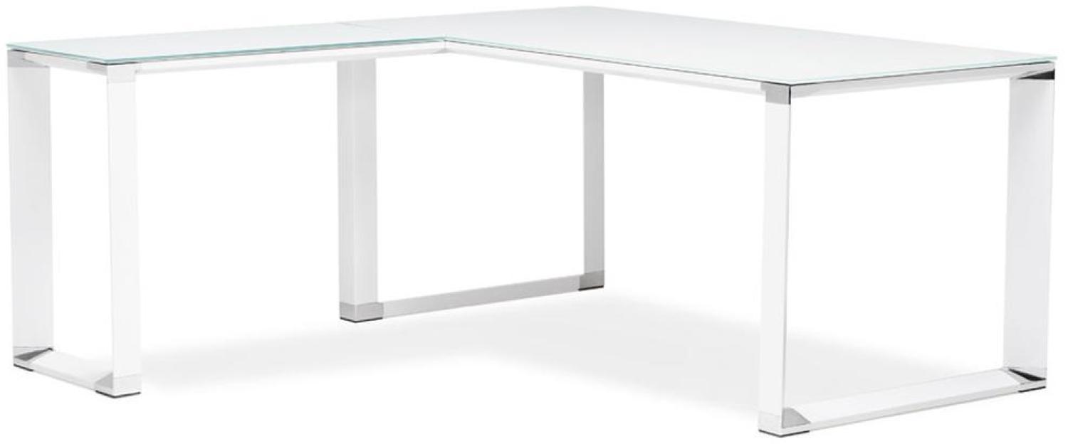 Eckschreibtisch Weiß Glas & Metall | L-Schreibtisch für helles Homeoffice | Winkel-Computertisch 170x160cm | Eleganter Bürotisch mit Chromakzenten | Moderne Arbeitszimmer | Große Arbeitsfläche | KERIX Bild 1