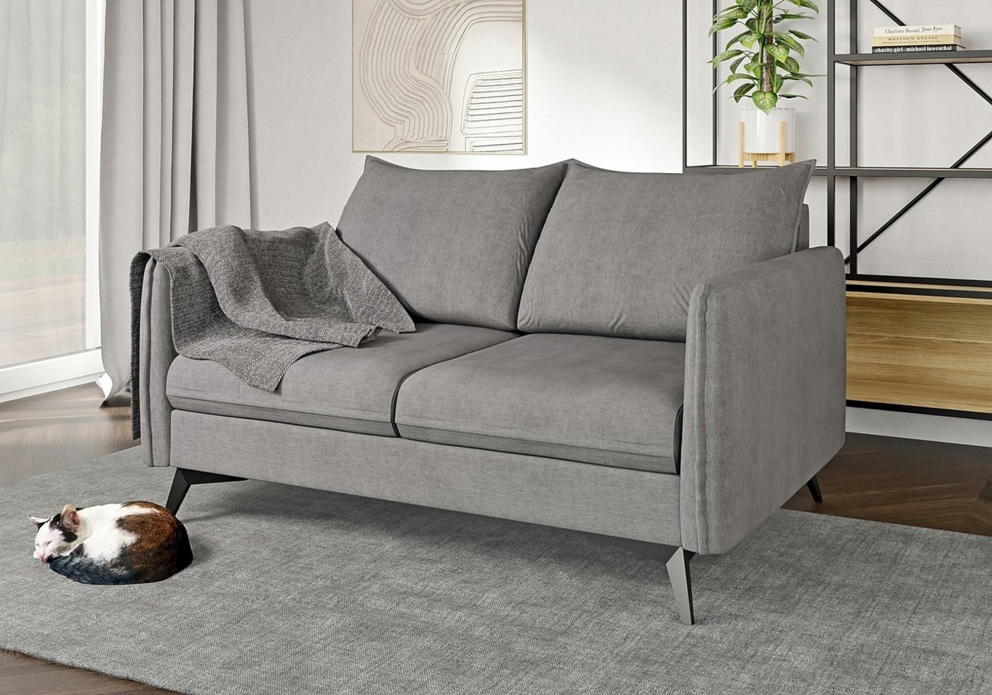 S-Style Möbel 2-Sitzer Sofa Azalea mit Schwarz Metall Füßen aus Luxusmicrofaser, mit Wellenfederung Bild 1