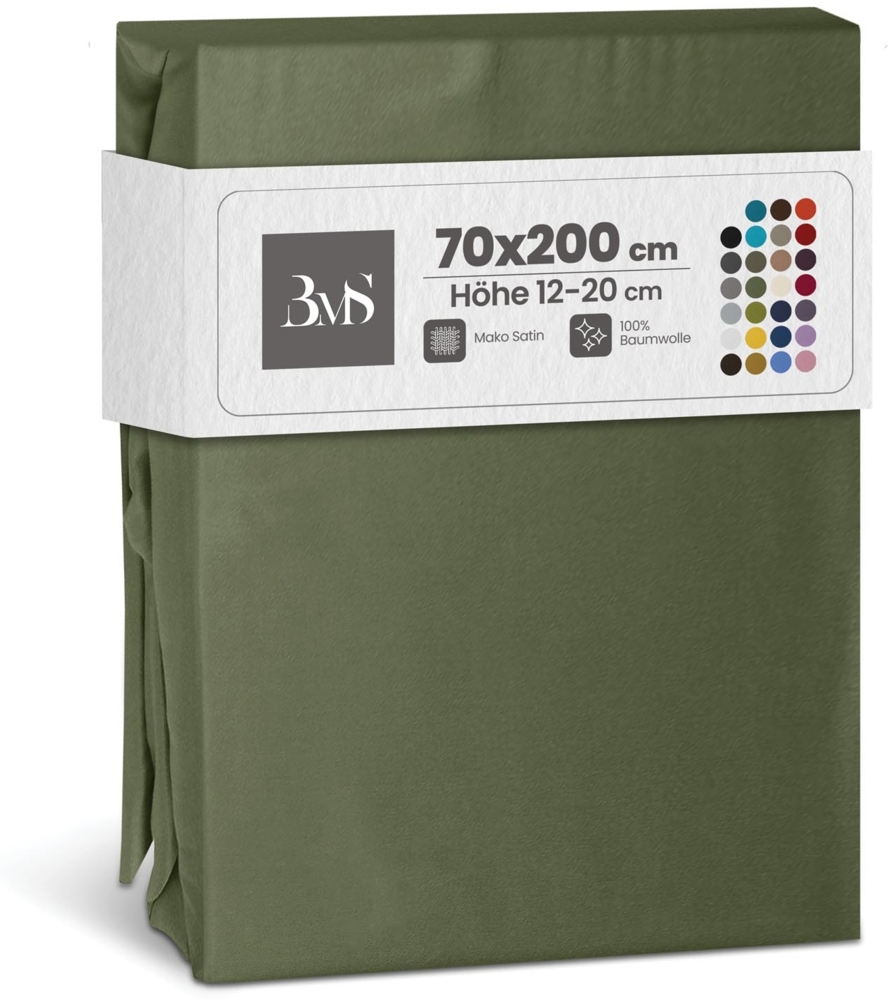 Bettwaesche-mit-Stil Mako-Satin Spannbettlaken dunkelgrün 70x200cm Bild 1