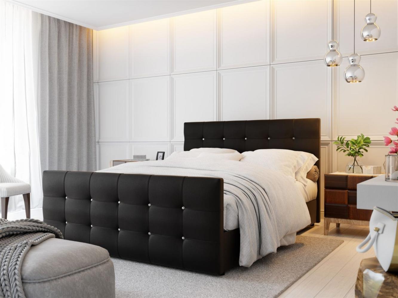 Boxspringbett MAURO 140x200 cm Kunst. Schwarz inkl. Bettkasten Bild 1