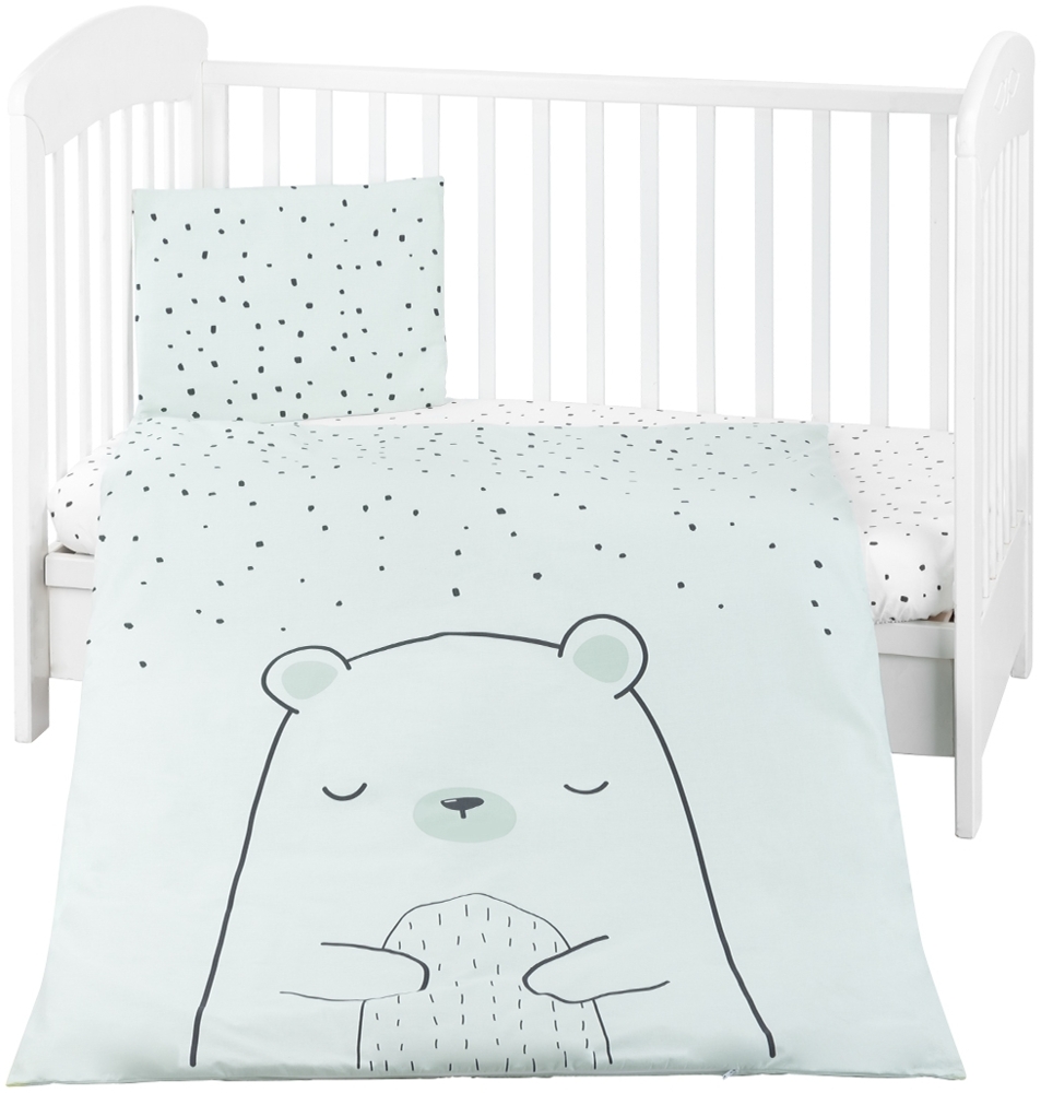 Kikkaboo Kinderbettwäsche Bär 5-teilig Decke 135x95 cm Kissen 45x35 cm Laken grün Bild 1