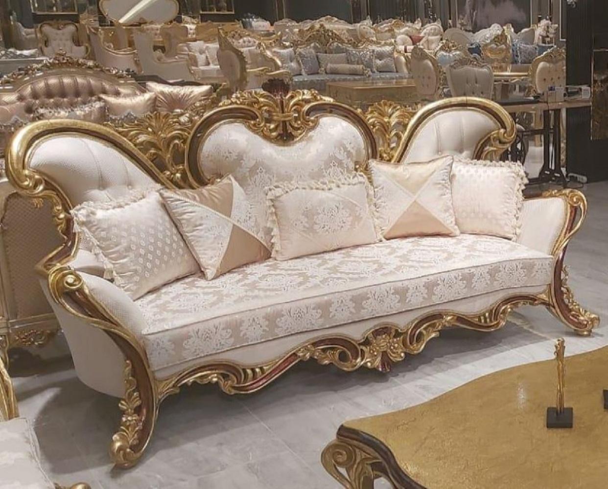 Casa Padrino Luxus Barock Sofa Cremefarben / Braun / Gold - Prunkvolles Wohnzimmer Sofa mit Muster - Barock Möbel - Edel & Prunkvoll Bild 1