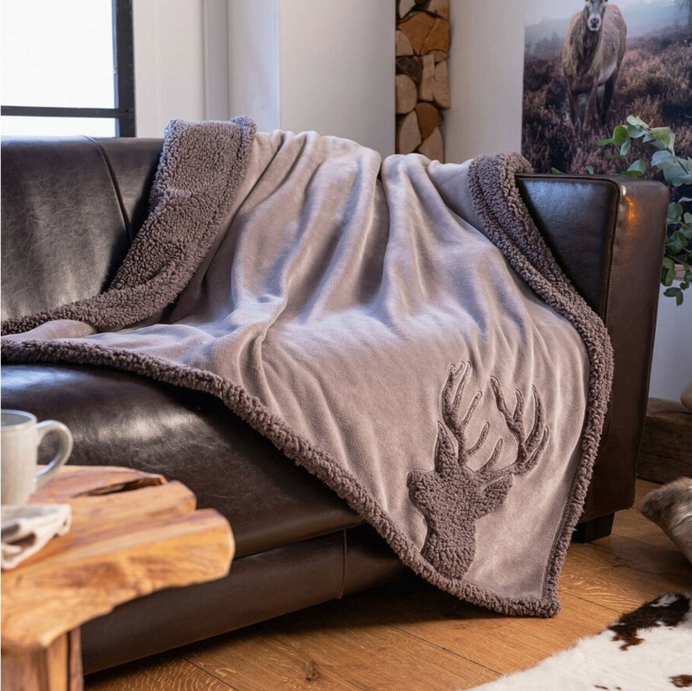 Wohndecke Wohndecke Kuscheldecke Hirsch Grau Teddystoff Wohnzimmer, Home-trends24. de Bild 1