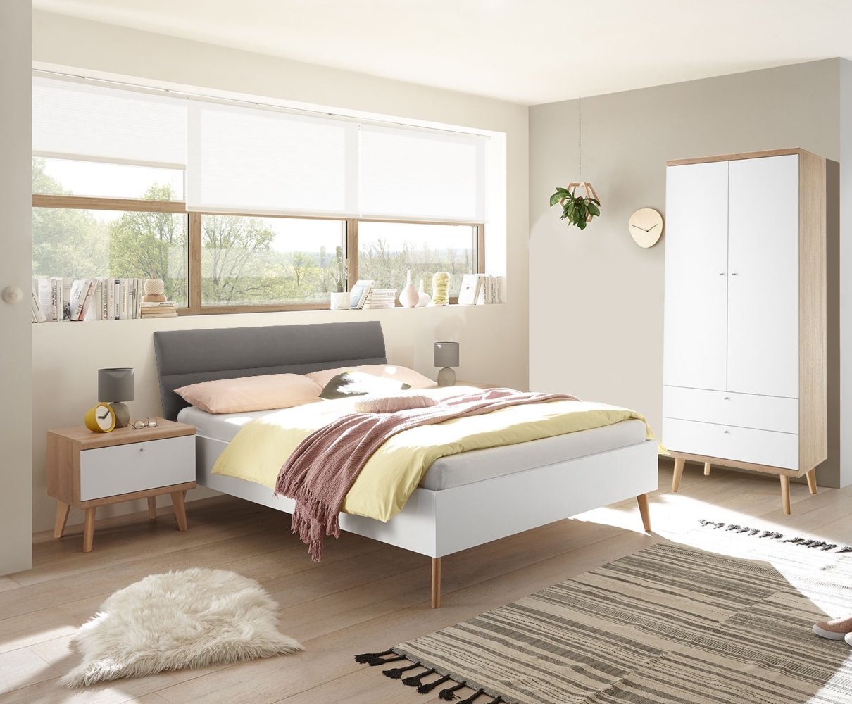 Schlafzimmer Set komplett 3-teilig Merle 140x200cm eiche riviera weiß grau Bild 1