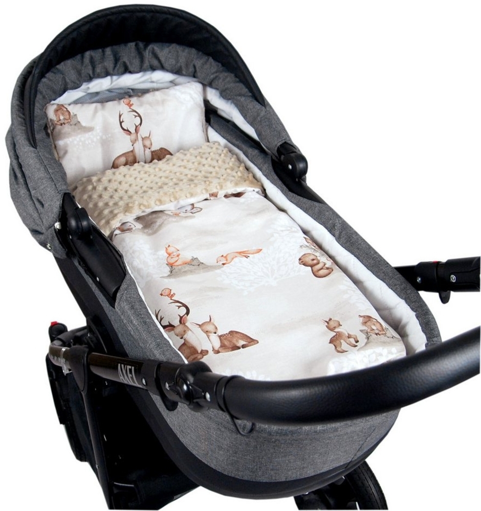 Kinderdecke BABYLUX Babydecke MINKY 2Set Kuscheldecke Decke 75 x 60cm Kinderwagen, BabyLux, MP133. Beige + Frühlingsmelodie Bild 1