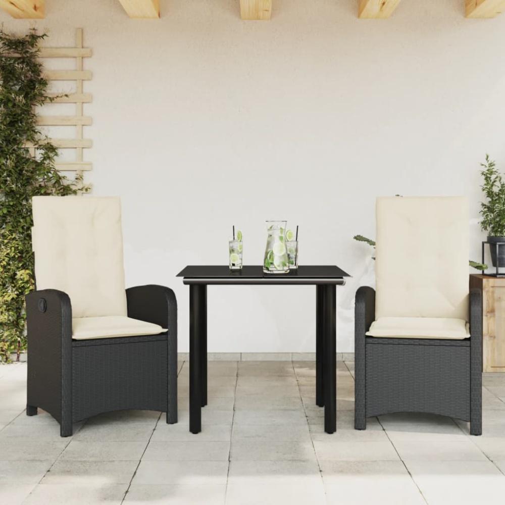 vidaXL 3-tlg. Garten-Essgruppe mit Kissen Schwarz Poly Rattan 3212300 Bild 1