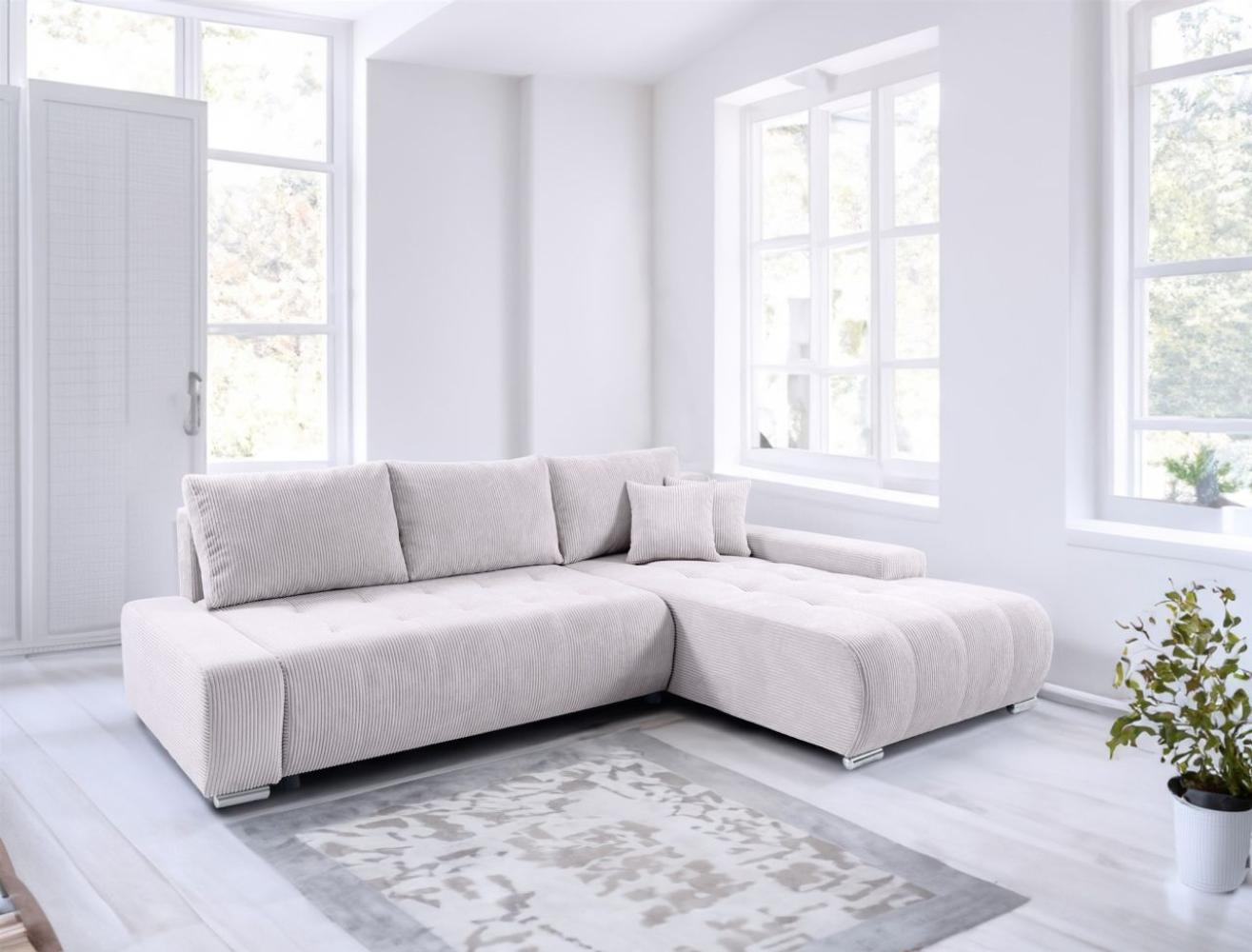 Ecksofa Sofa mit Schlaffunktion VOGAR Stoff Poso Altweiß Ottomane Rechts Bild 1