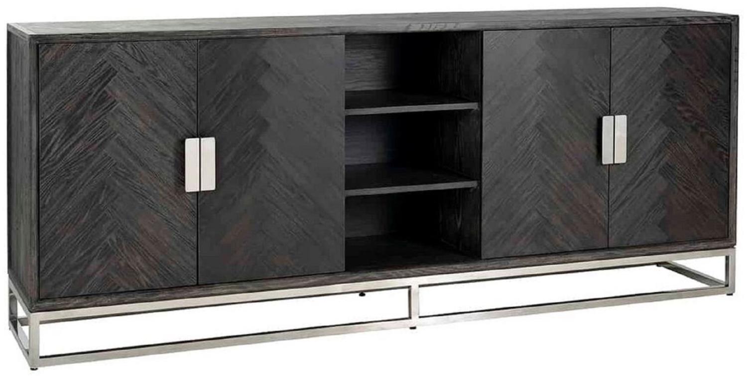 Casa Padrino Luxus Sideboard Schwarz / Silber 225 x 45 x H. 90 cm - Massivholz Schrank mit 4 Türen - Wohnzimmer Möbel - Hotel Möbel - Luxus Kollektion Bild 1