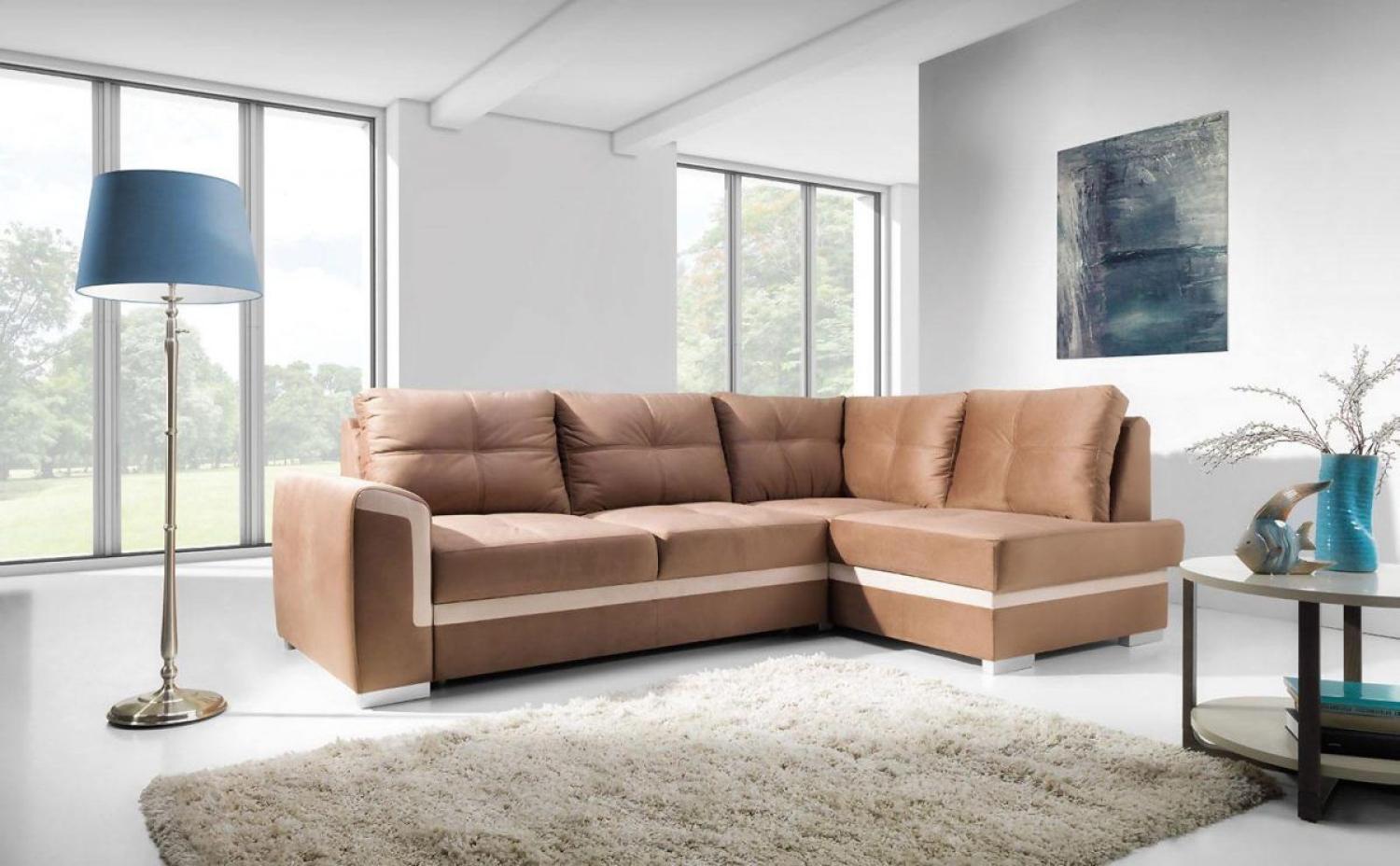 Ecksofa Schlafsofa VERONIK MINI Hellbraun / Beige Ottomane Rechts Bild 1