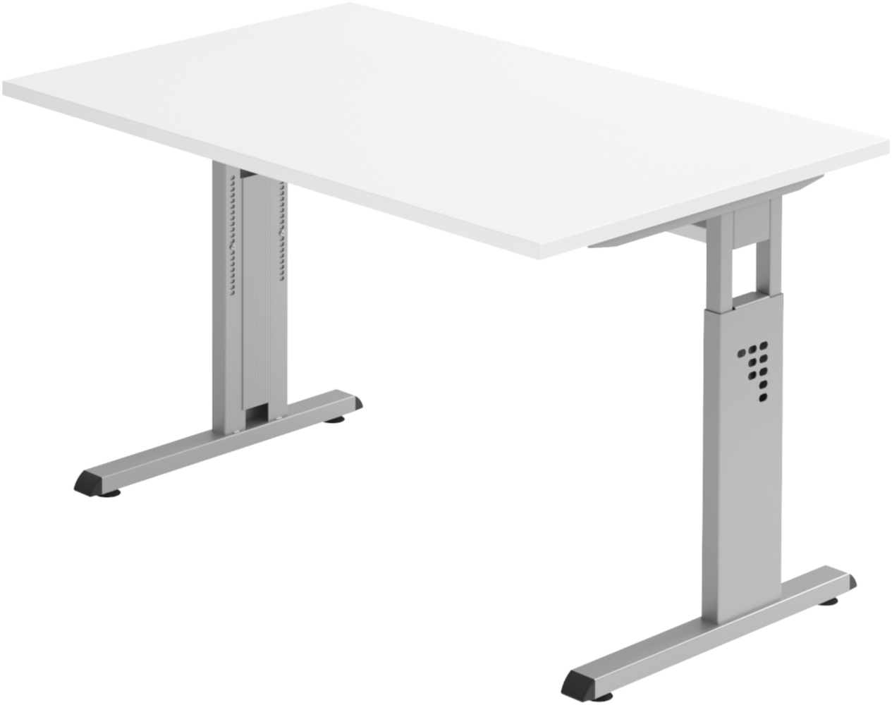 bümö höhenverstellbarer Schreibtisch O-Serie 120x80 cm in weiß, Gestell in Silber - PC Tisch klein für's Büro manuell höhenverstellbar, Computertisch verstellbar, OS-12-W-S Bild 1