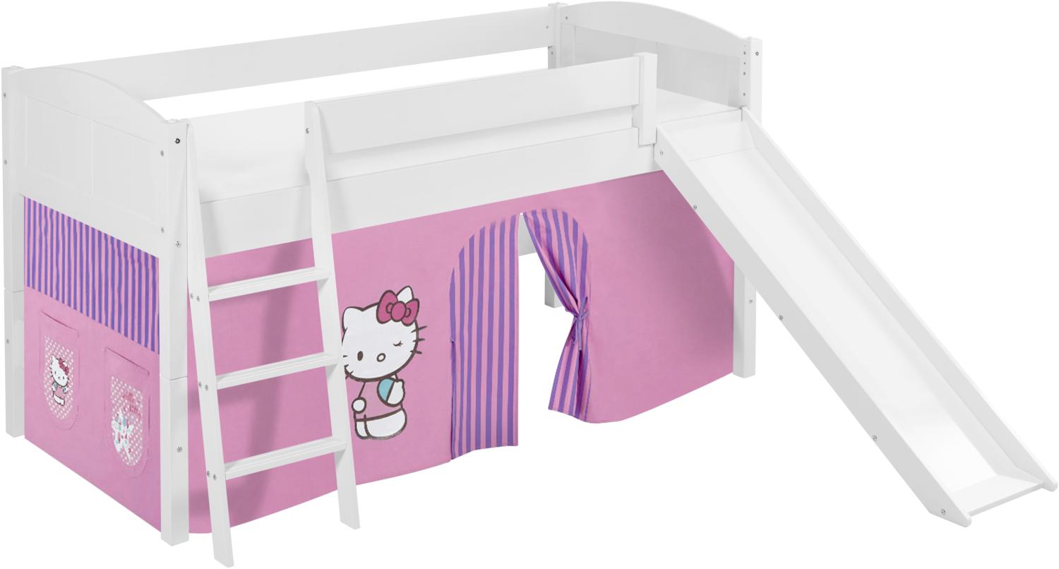 Lilokids 'Ida 4106' Spielbett 90 x 200 cm, Hello Kitty Lila, Kiefer massiv, mit Rutsche und Vorhang Bild 1