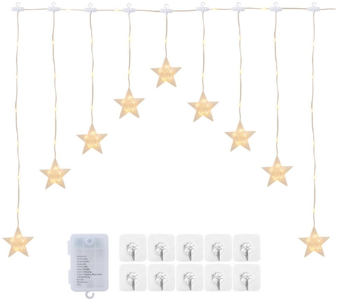 Quntis LED-Lichterkette 9 Sterne Lichterkette Weihnachtsdeko, 76-flammig, Dekolicht 8 Modi mit Batterie Kasten Bild 1