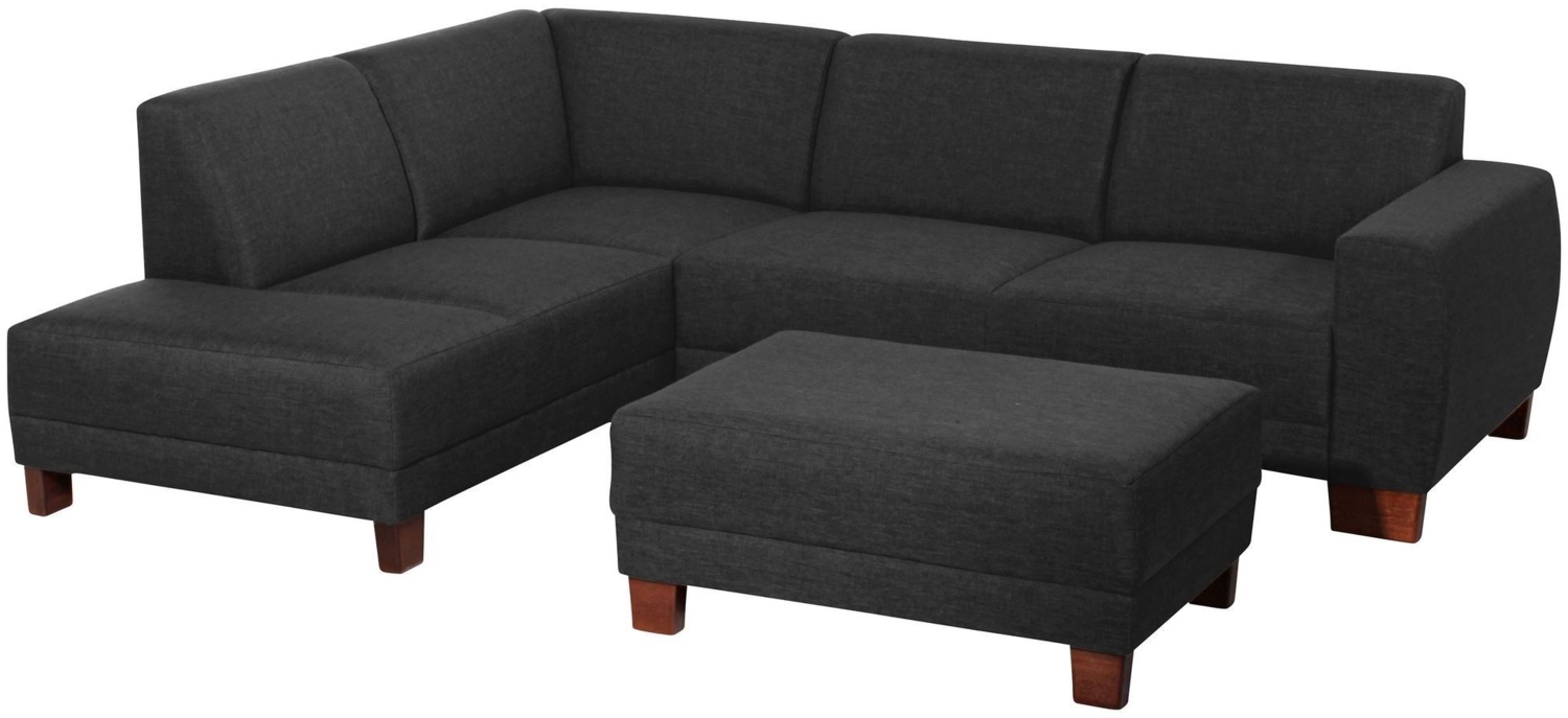 Ecksofa mit Ottomane rechts Katy Bezug Flachgewebe (Leinenoptik) Buche nussbaum dunkel / schwarz 22998 Bild 1