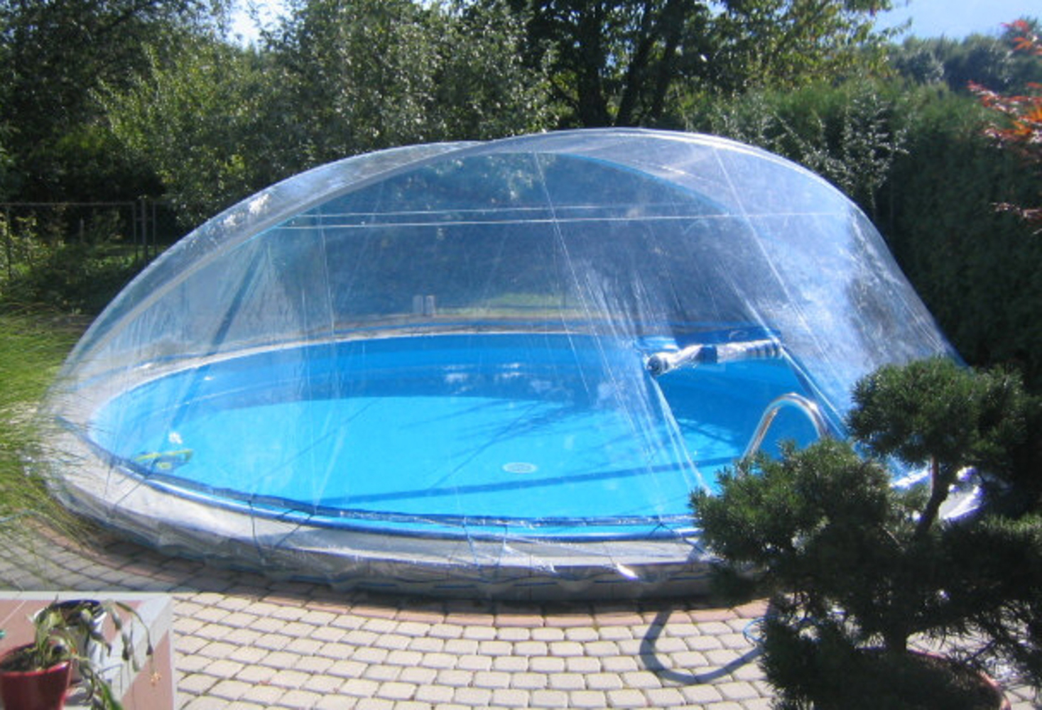 Steinbach Swimming Pool Überdachung "Cabrio Dom", transparent,für Ø 550 cm mit schmalem Handlauf Bild 1