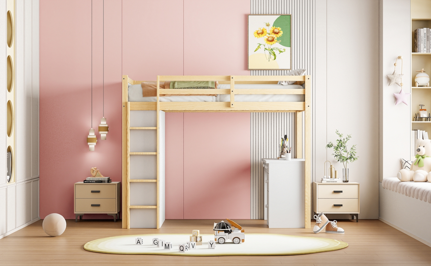 Hochbett Mit Schreibtisch Und Schrank Holzfarben 90x200 Kiefer Massivholz Natur Optik Arbeitsplatz Computertisch Stauraum Schülerbett Jugendzimmer Platzsparend 120kg Tragkraft Bild 1