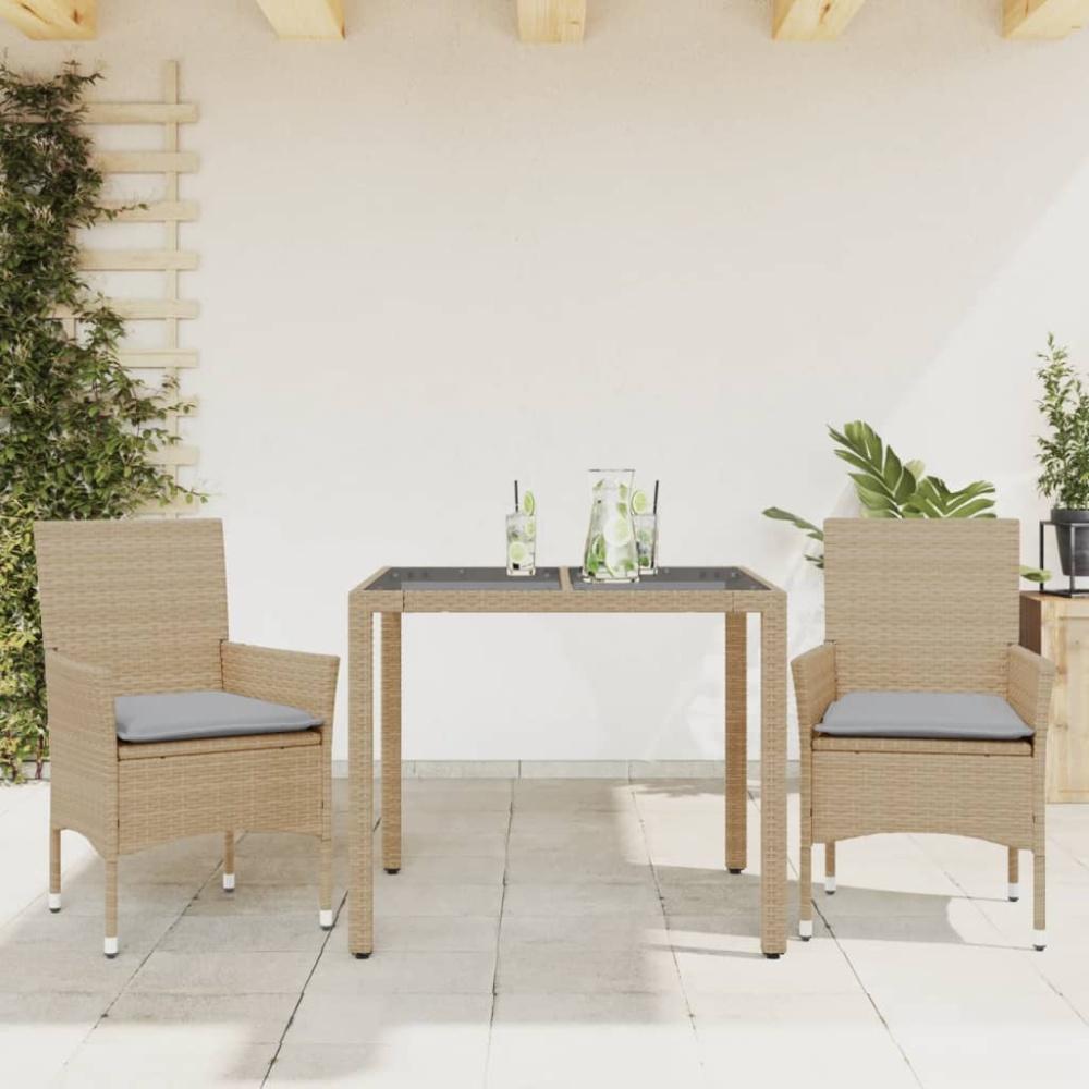 vidaXL 3-tlg. Garten-Essgruppe mit Kissen Beige Poly Rattan und Glas 3278561 Bild 1