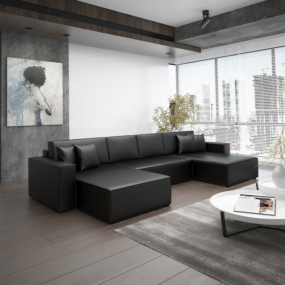Wohnlandschaft Schlafsofa Sofa CONOR Kunstleder Schwarz Bild 1