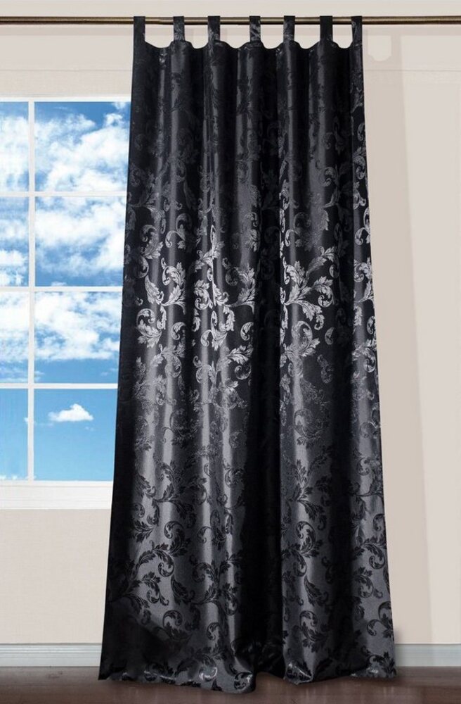 Clever-Kauf-24 Gardine Schlaufenschal Lyon Schwarz Barock 135 cm x 245 cm, blickdichter Vorhang Bild 1