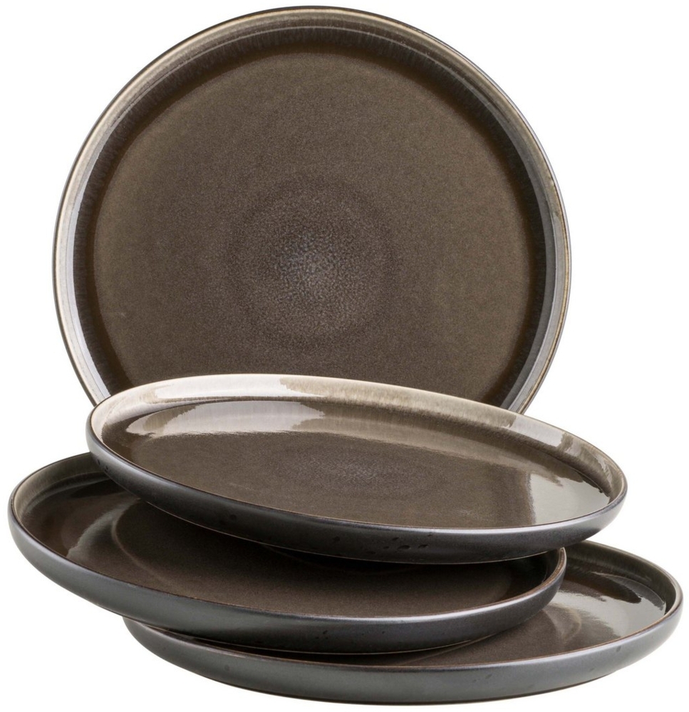 Modernes Dessertteller Set für 4 Personen in aufregendem Vintage Look, kleine Teller aus Keramik in Grau und Schwarz Bild 1