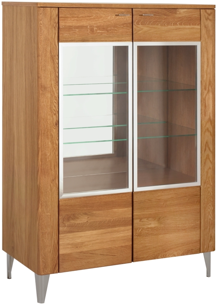 99rooms Laura I Highboard Massivholz Honig Eiche mit LED-Beleuchtung Bild 1