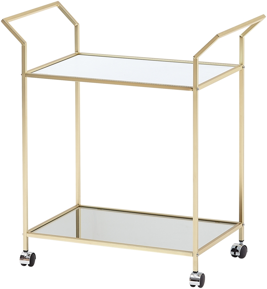 Design Servierwagen Gold 73x78x37 cm Küchenwagen Glas / Metall, Mobiler Beistelltisch, Speisewagen mit Glasplatte, Teewagen Mini Bar auf 4 Rollen Bild 1