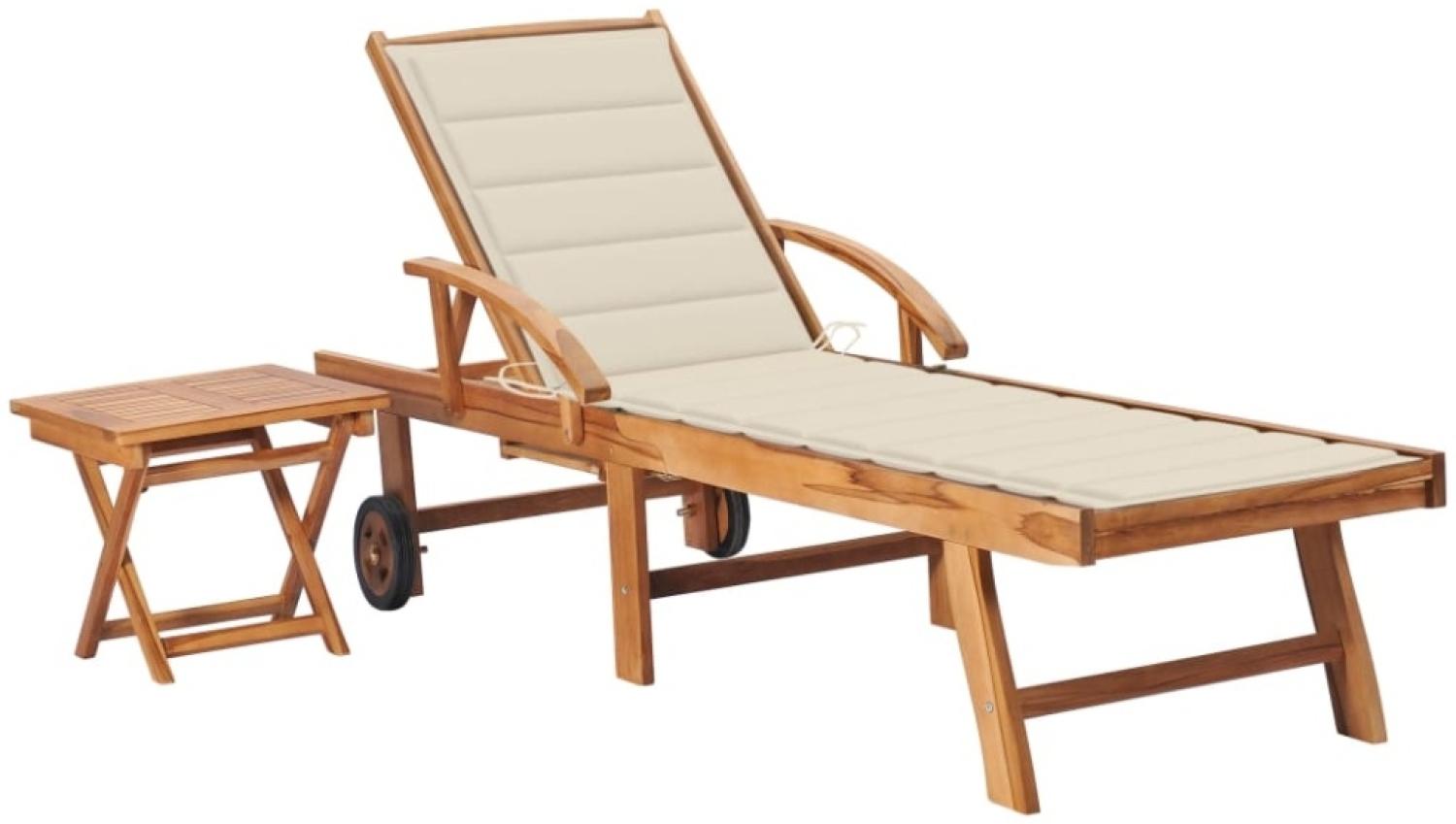 vidaXL Sonnenliege mit Tisch und Auflage Massivholz Teak 3063023 Bild 1