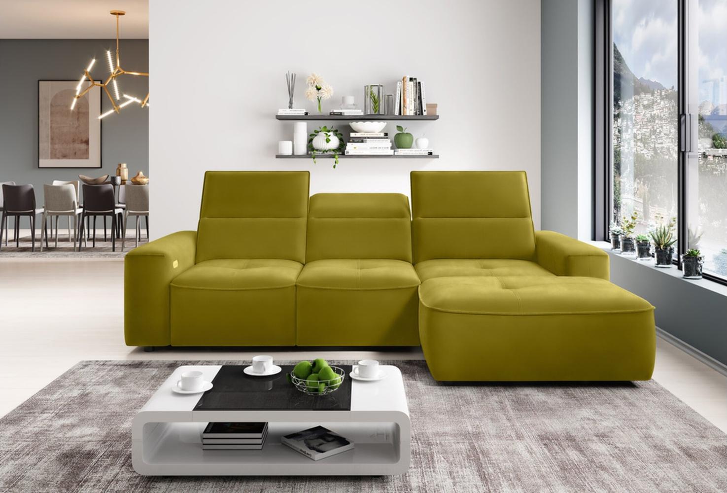 Stylefy Colton MINI Ecksofa Strukturstoff Gelb Rechts Bild 1