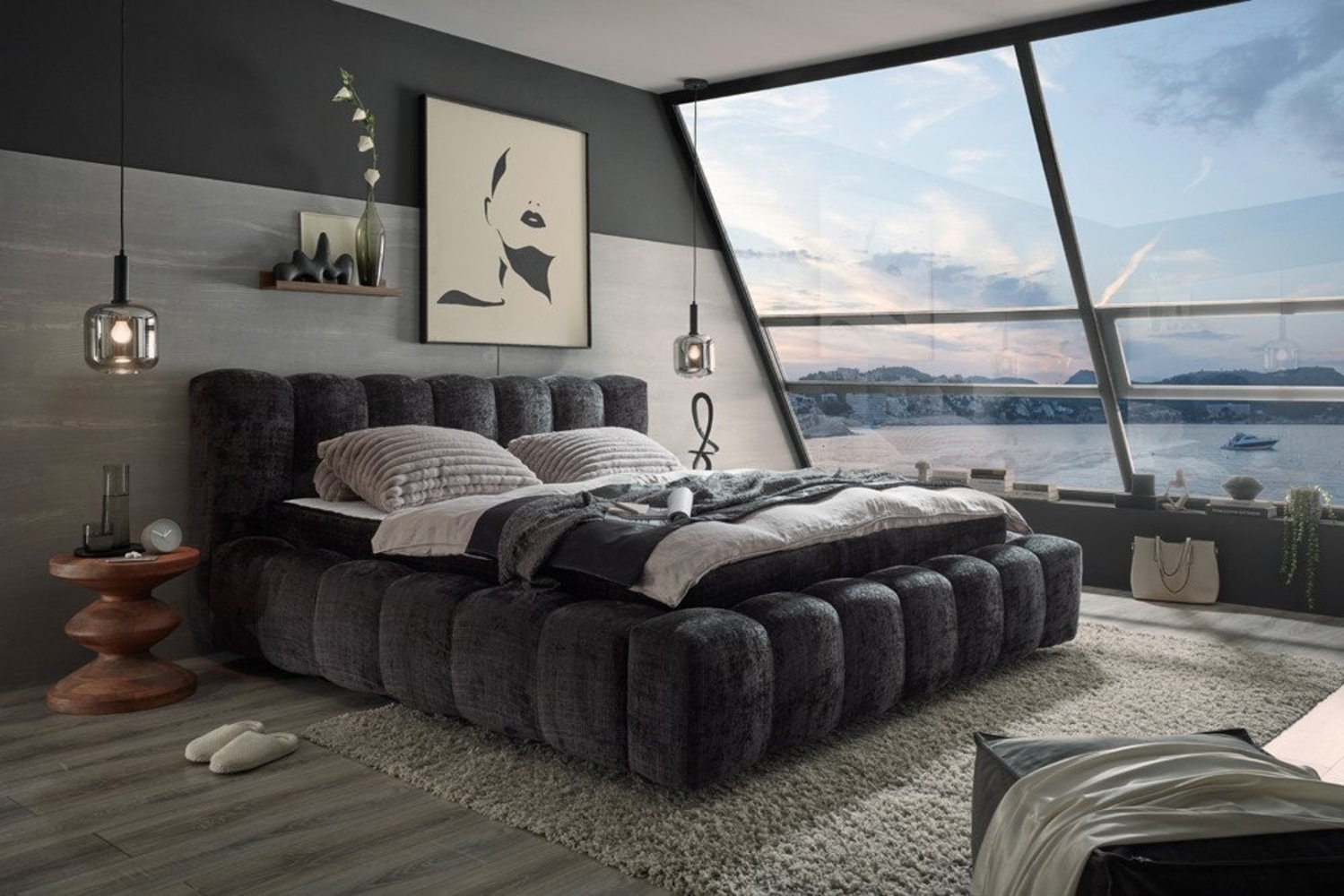 riess-ambiente Polsterbett DIAMOND 180x200cm schwarz Chenille · mit Matratze & mit Lattenrost (Einzelartikel, 1-tlg), Doppelbett mit Topper in Kingsize-Größe · Härtegrad H3/H4 Bild 1