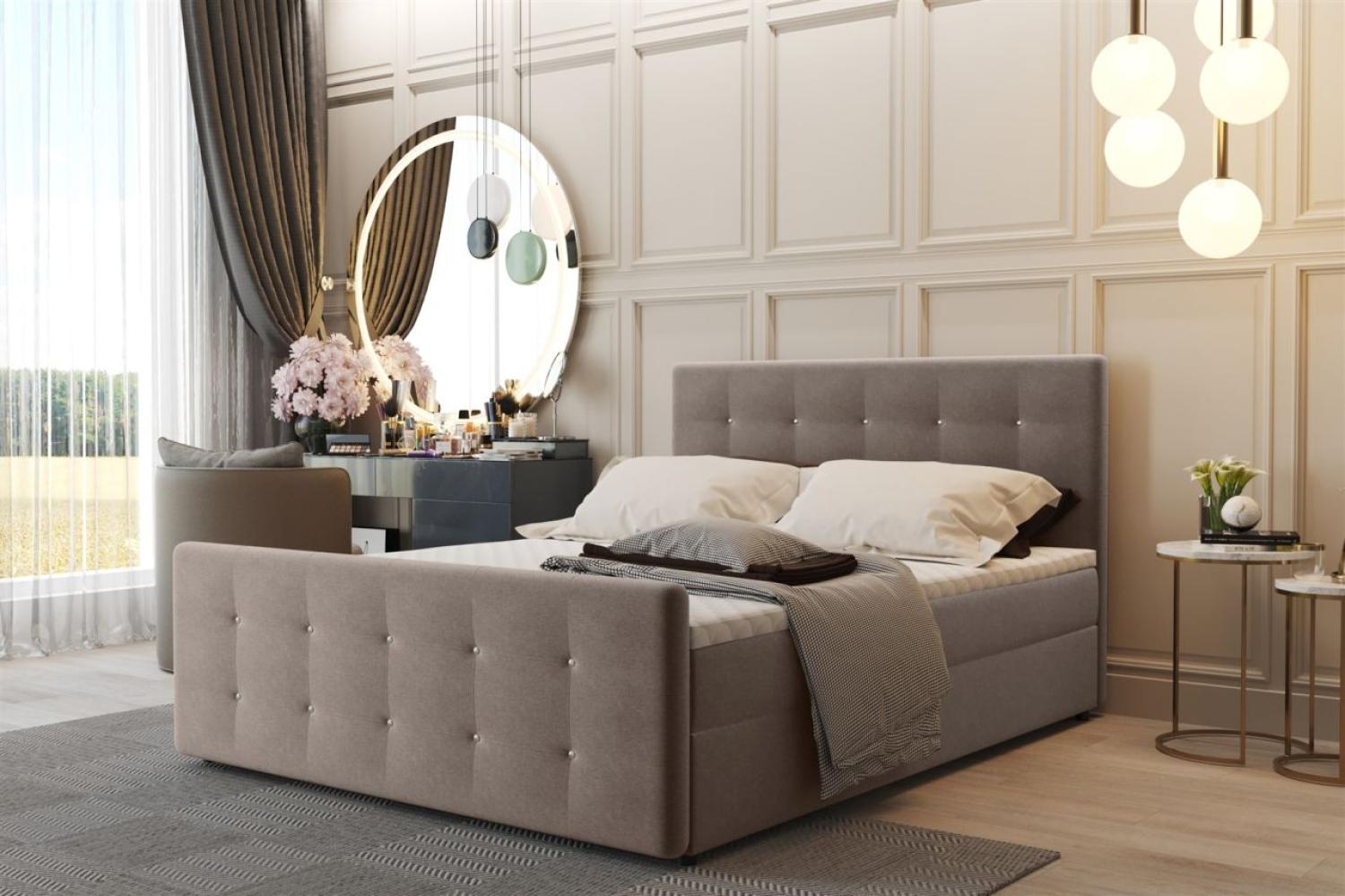 Boxspringbett Schlafzimmerbett CARLOS 200x220 cm Stoff Soro Cappuccino inkl. Bettkasten Bild 1