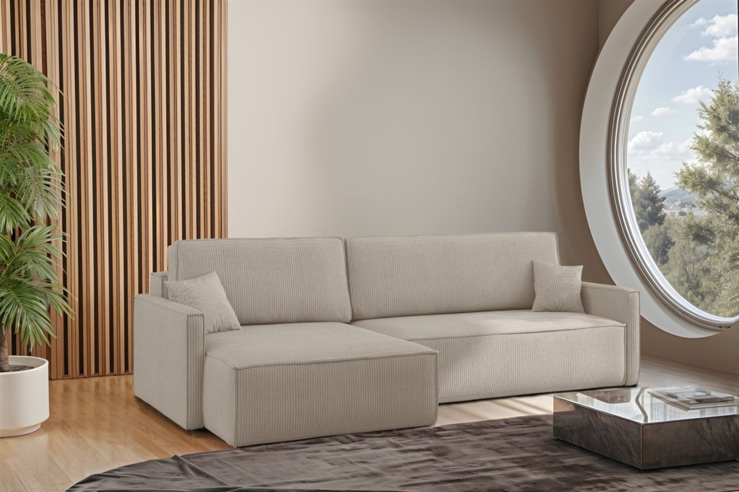 Ecksofa Schlafsofa Sofa LOUIS Stoff Scala Beige Ottomane Links Bild 1