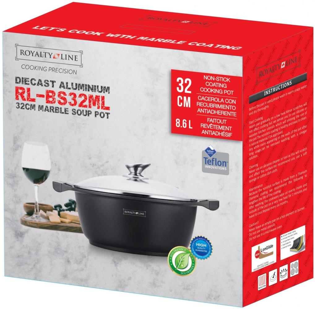 Royalty Line RL-BS32M: Marmorbeschichteter Kochtopf & Kasserolle - 32cm Schwarz Bild 1