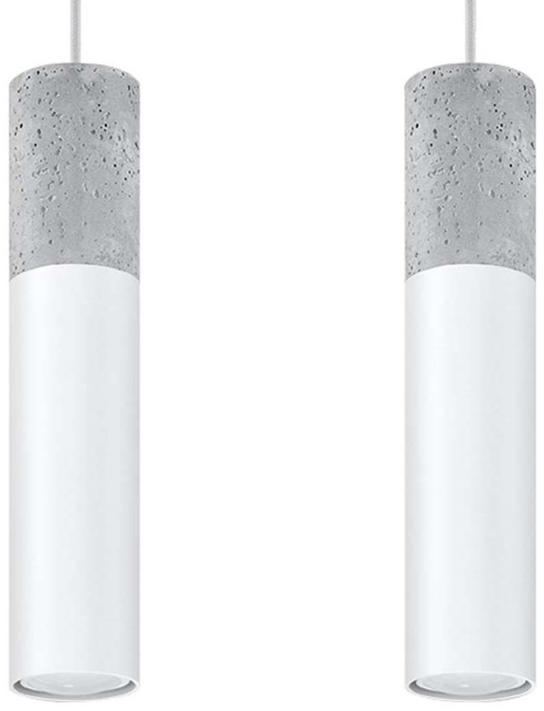 Pendelleuchte, Stahl weiß, Beton grau, 2-flammig, H 100cm Bild 1