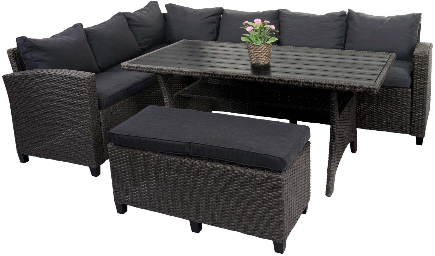 Poly Rattan Garnitur HWC-E96, Garten-/Lounge-Set Sitzgruppe, Spun Poly halbrundes Rattan ~ anthrazit, Kissen anthrazit Bild 1