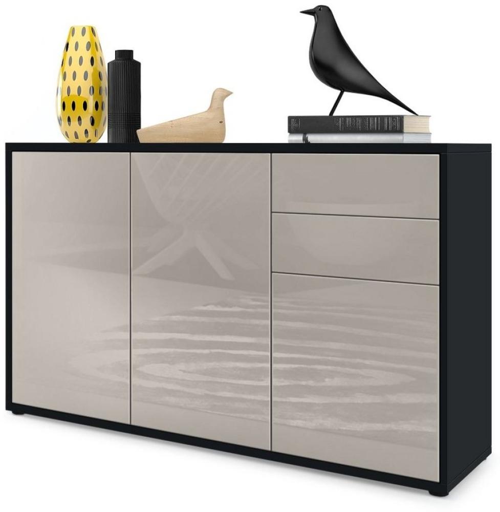 Vladon Sideboard Ben V3, Kommode mit 3 Türen und 2 Schubladen, Schwarz matt/Sandgrau Hochglanz (117 x 74 x 36 cm) Bild 1