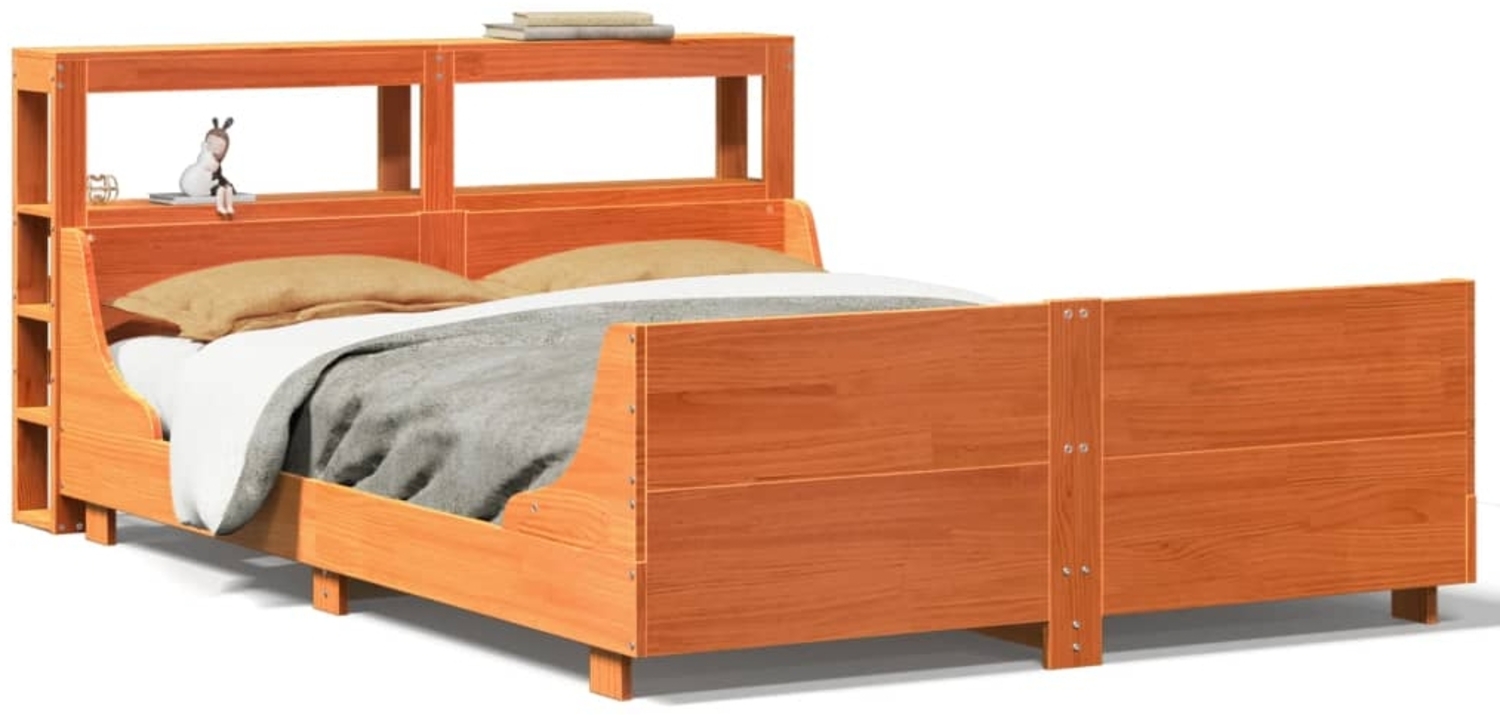 vidaXL Massivholzbett ohne Matratze Wachsbraun 150x200 cm Kiefernholz 3306458 Bild 1