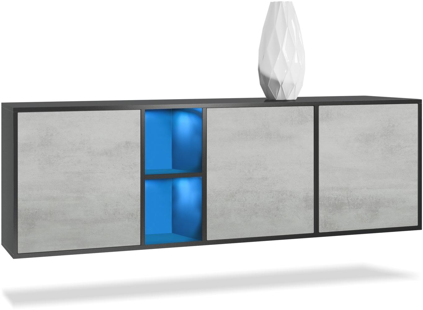 Vladon Kommode Cuba - Schwarz matt/Beton Oxid Optik - Modernes Sideboard für Ihr Wohnbereich - (BxHxT) 182x53x35 cm Bild 1