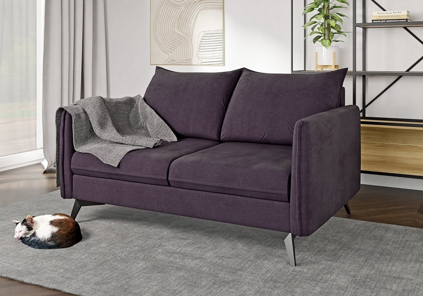 S-Style Möbel 2-Sitzer Sofa Azalea mit Schwarz Metall Füßen aus Luxusmicrofaser, mit Wellenfederung Bild 1